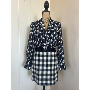 Milly of New York Vintage Silk Bird Print and Houndstooth Dress Size 4